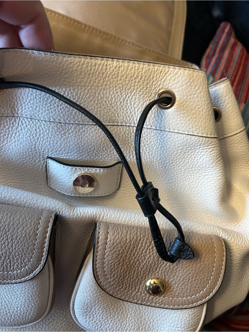 NWOT Coach Pennie Two-Tone Tan & Cream Pebbled Leather Backpack - Picture 6 of 12